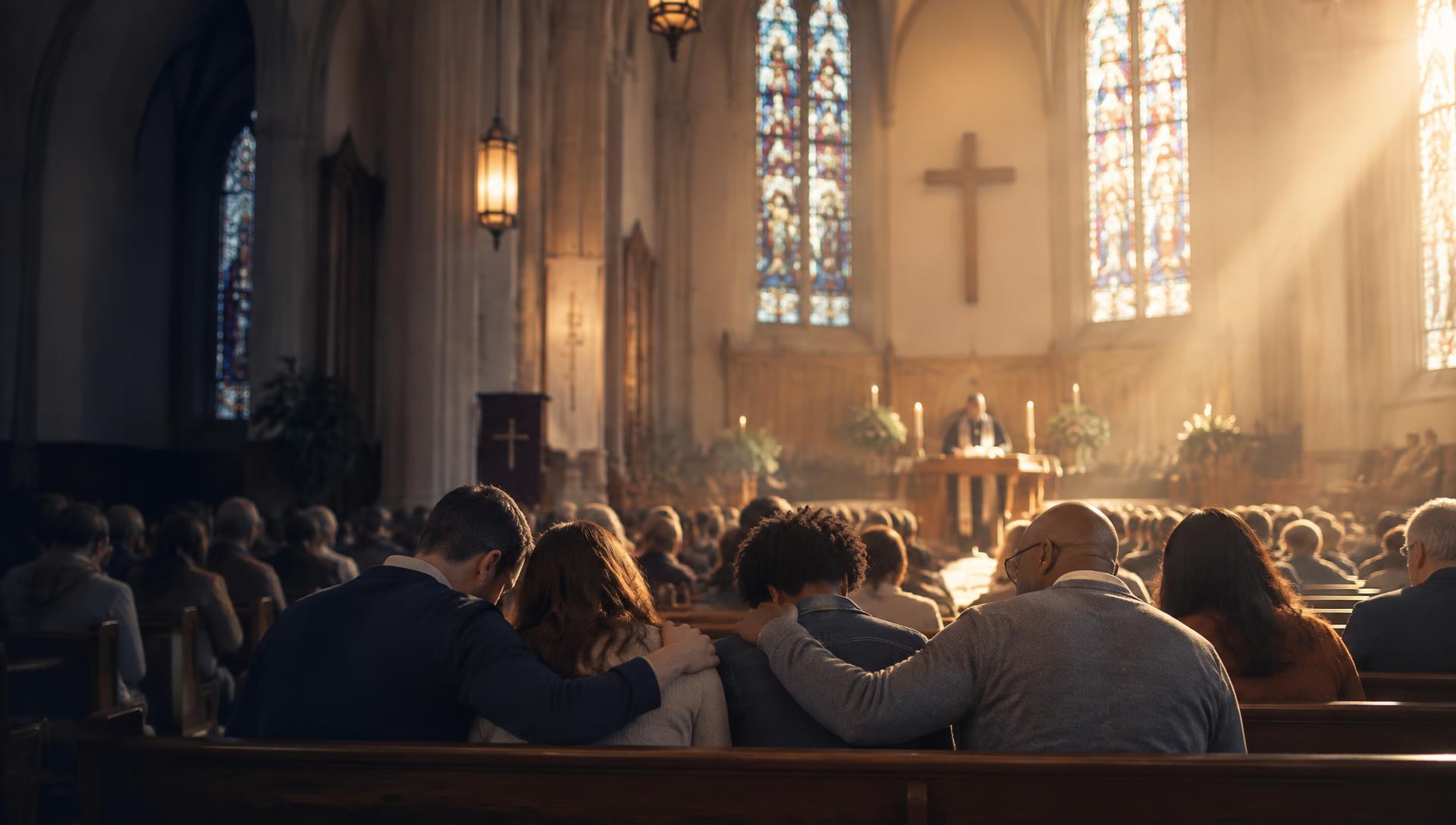 A church community praying together during worship